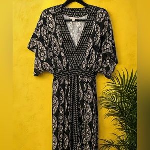 Knox Rose Printed Kaftan Flutter Sleeve V Neck A-Line Maxi Dress